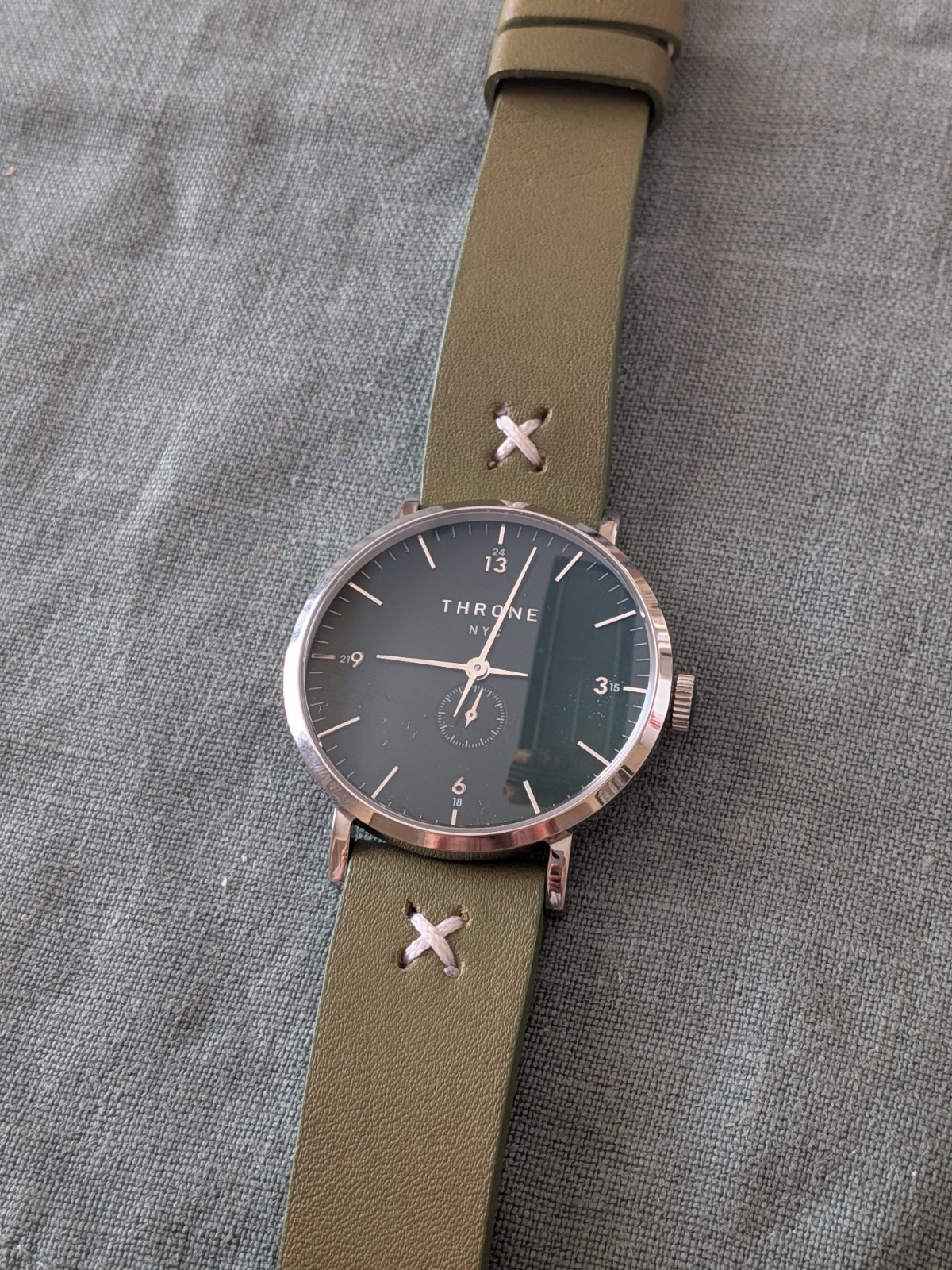 Throne NYC Brooklyn Watchmaker Khaki Olive Italian Leather Band 40mm Gather 1.0