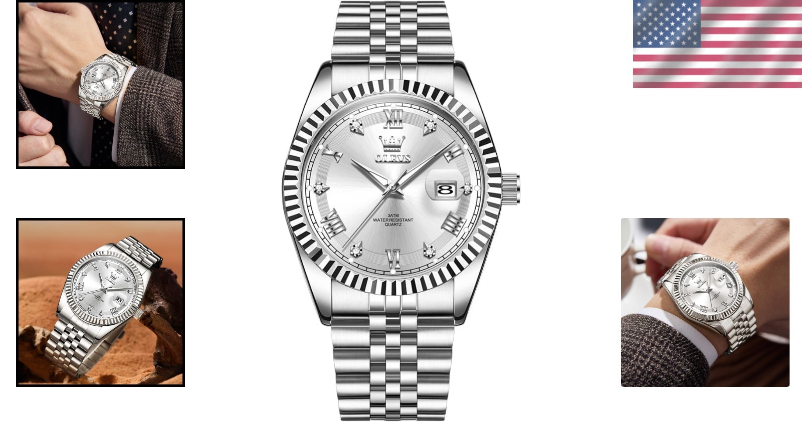 Men’s Elegant Waterproof Quartz Watch – Classic Silver Stainless Steel Design