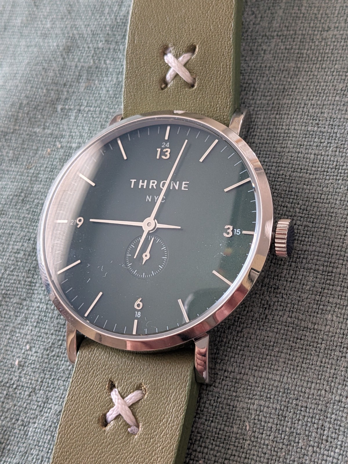 Throne NYC Brooklyn Watchmaker Khaki Olive Italian Leather Band 40mm Gather 1.0