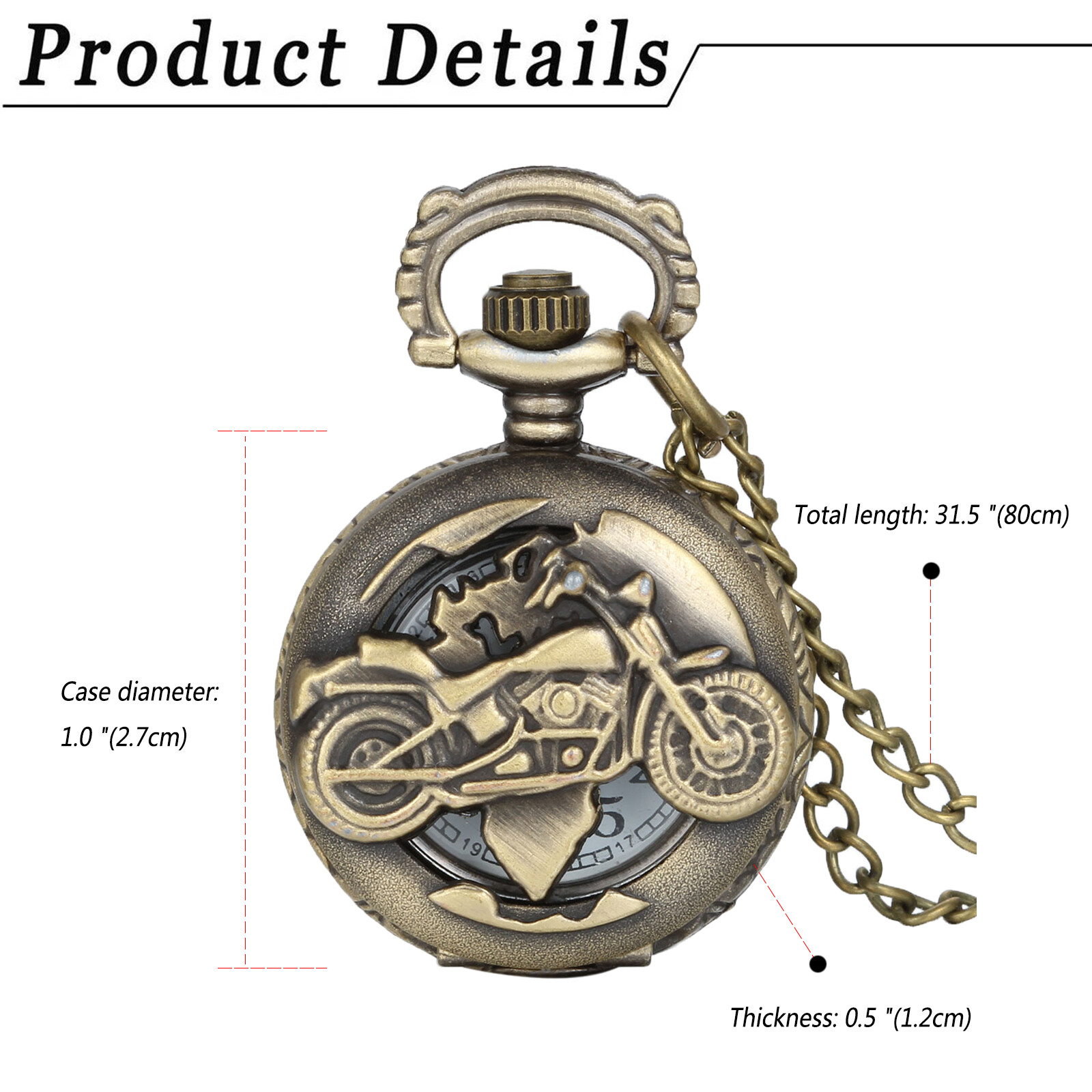 Vintage Biker Motorcycle Quartz Half-hunter Pocket Watch Pendant Necklace Chain