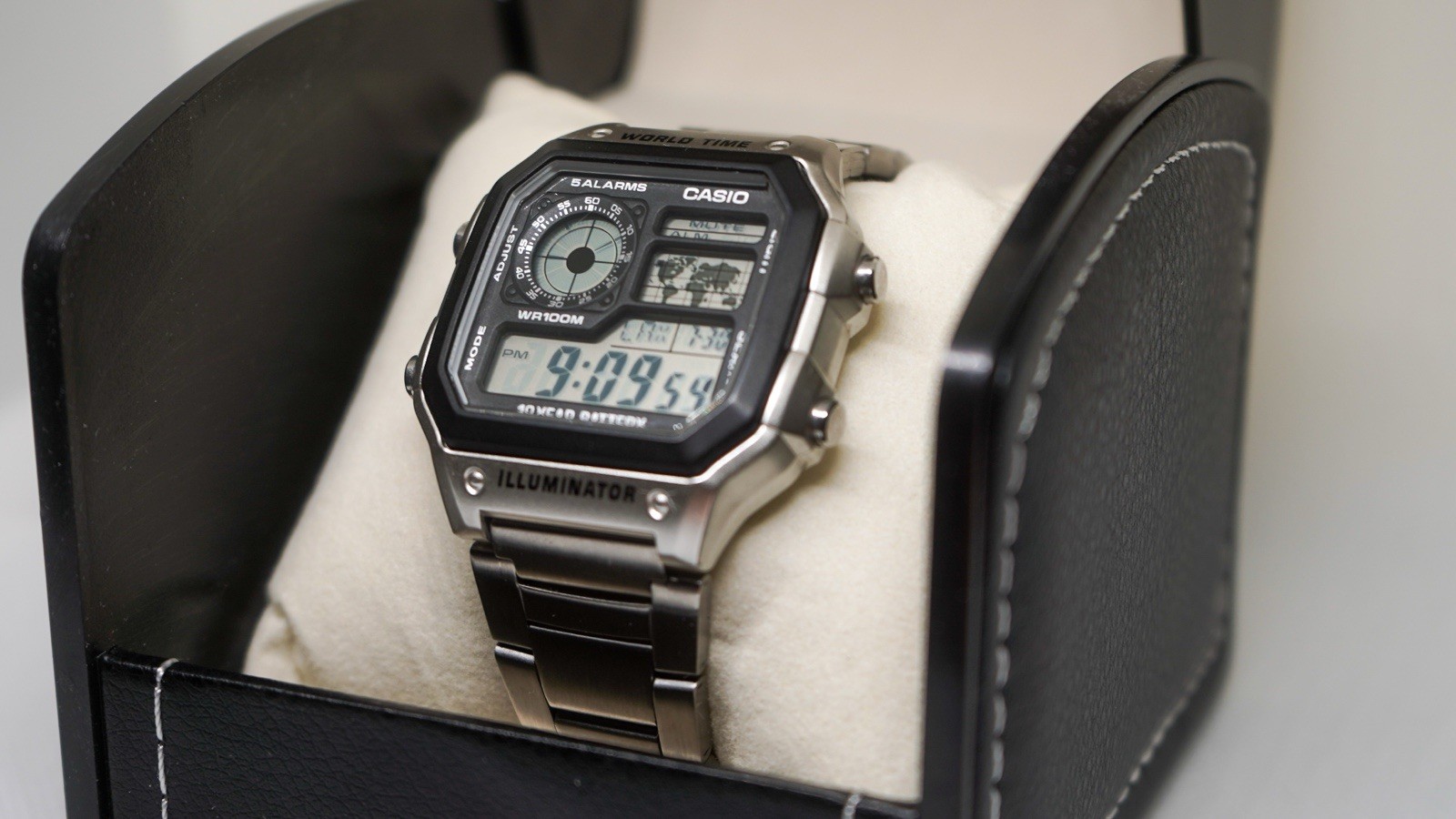 Casio Illuminator World Time Digital WR100M Stainless Steel Bracelet Watch