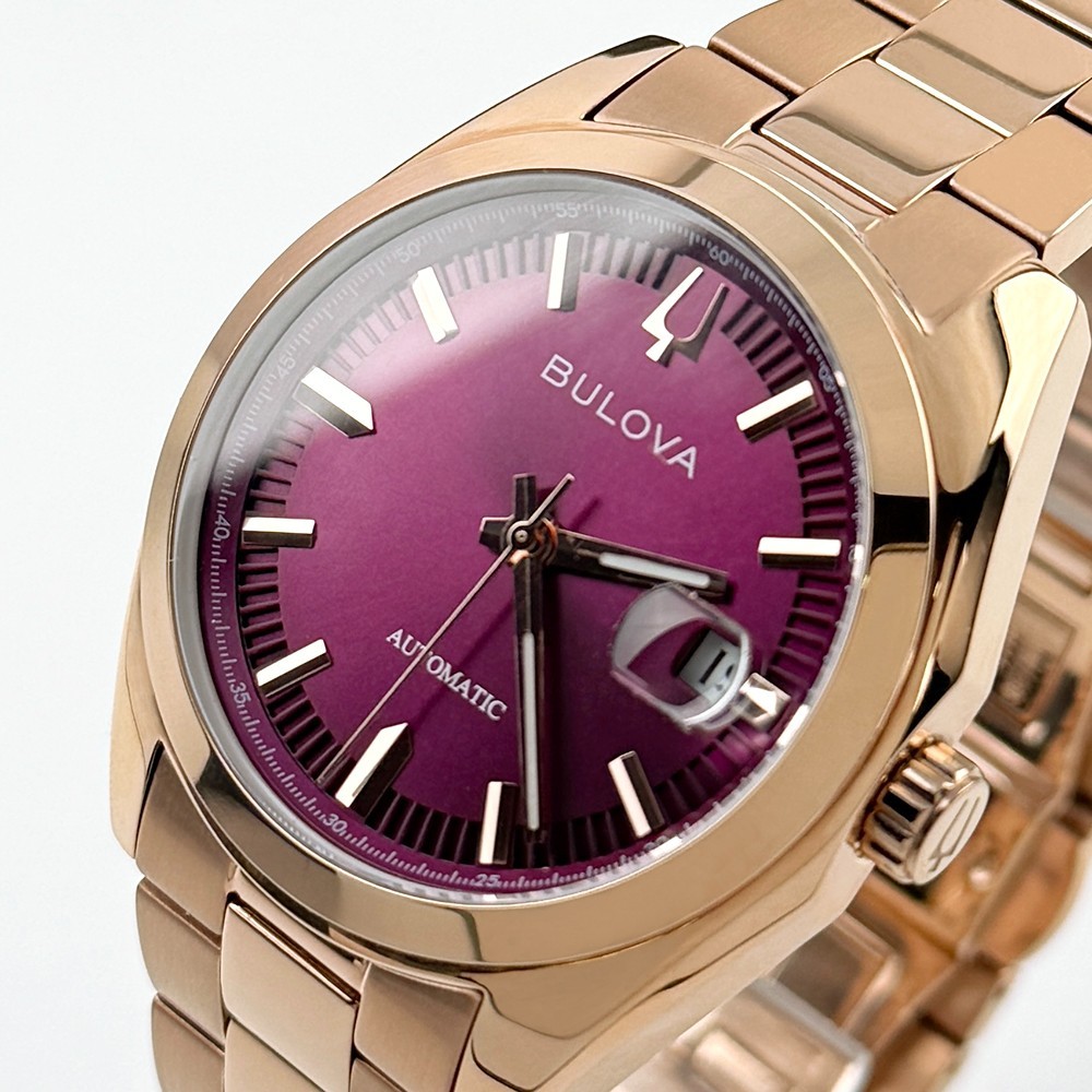 Bulova Men’s Surveyor Automatic Purple Dial Rose Gold Stainless Watch 97B234