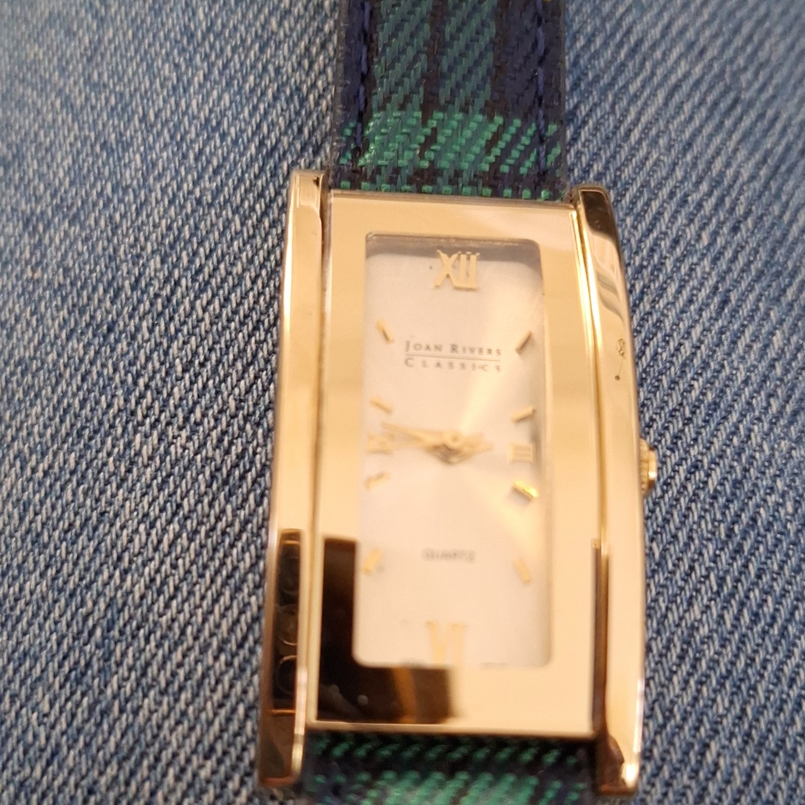 Joan Rivers Classics Women’s Quartz Rectangle Watch Gold Tone Blue/Green Strap