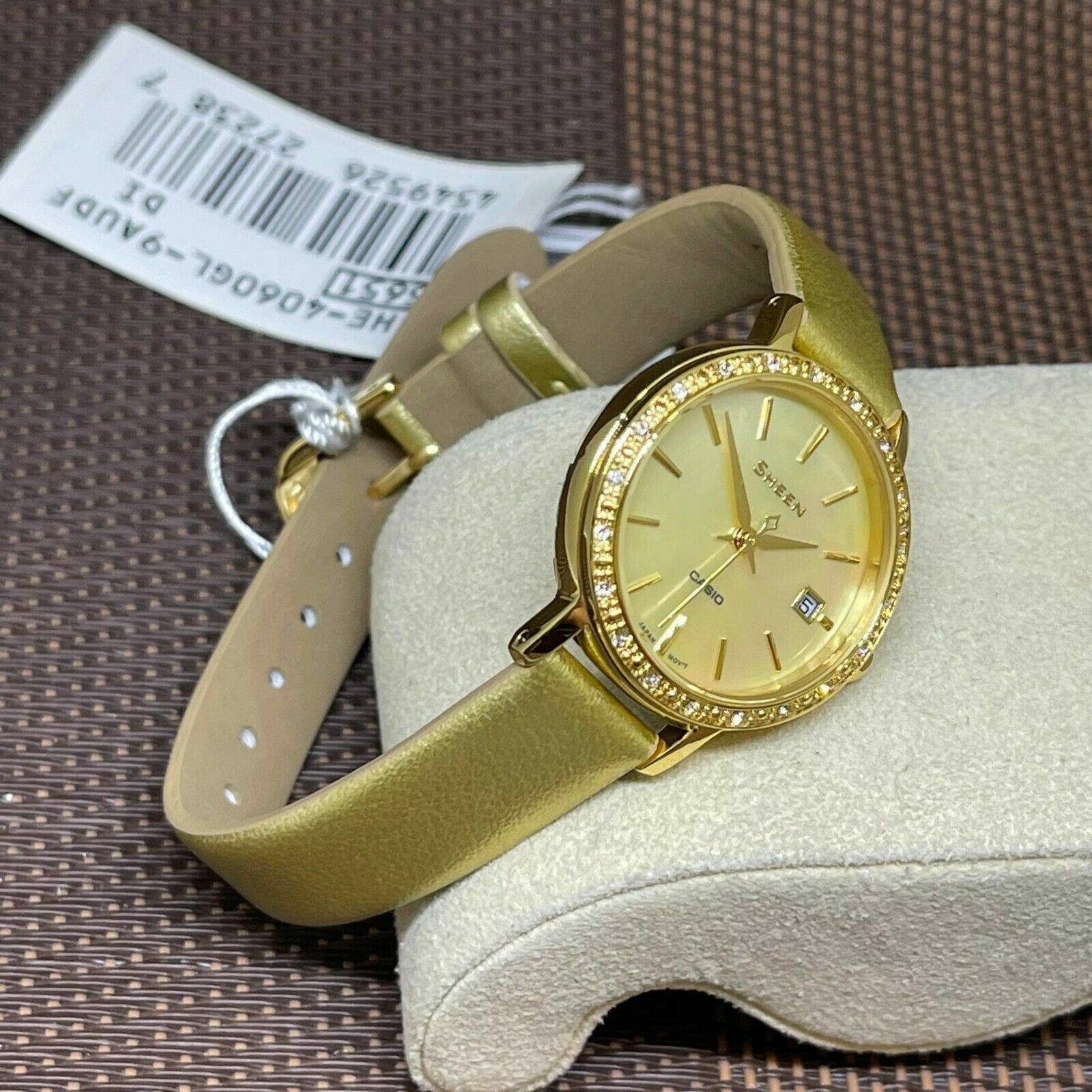 Casio Sheen SHE-4060GL-9A Mother Of Pearl Swarovski Leather Analog Ladies Watch