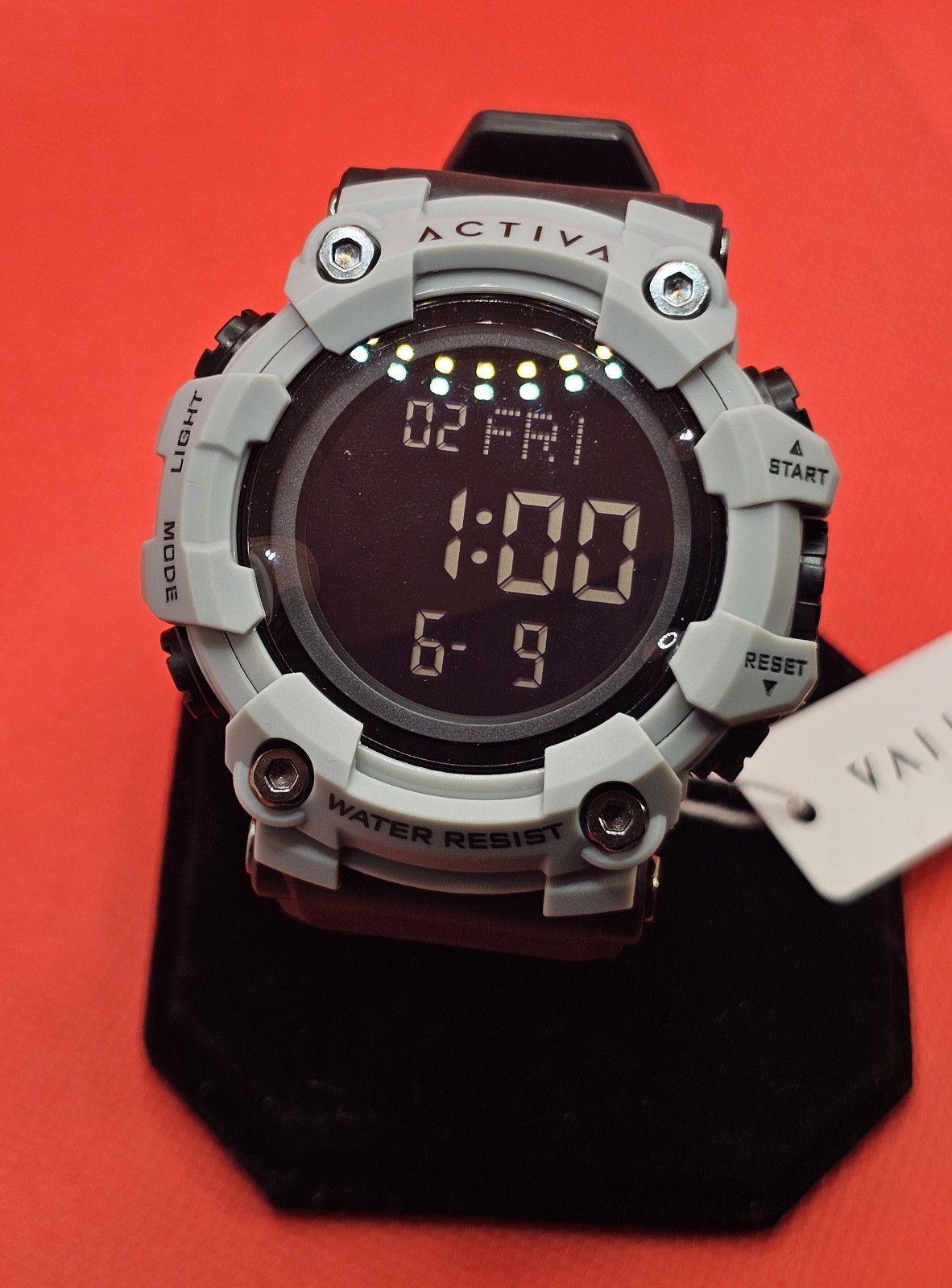 Activa Digital Sport Quartz Watch Dual Time Alarm Backlight 52mm+ Resin