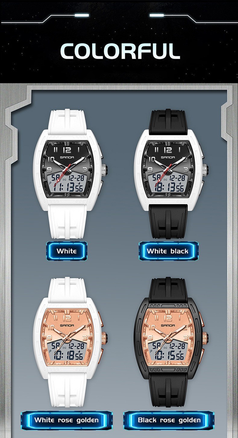 Dual display dial multifunctional sports style high waterproof quartz watch