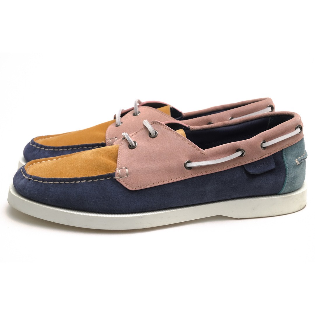 Hermes Mens Suede Leather Deck Shoes Black and Orange From Japan