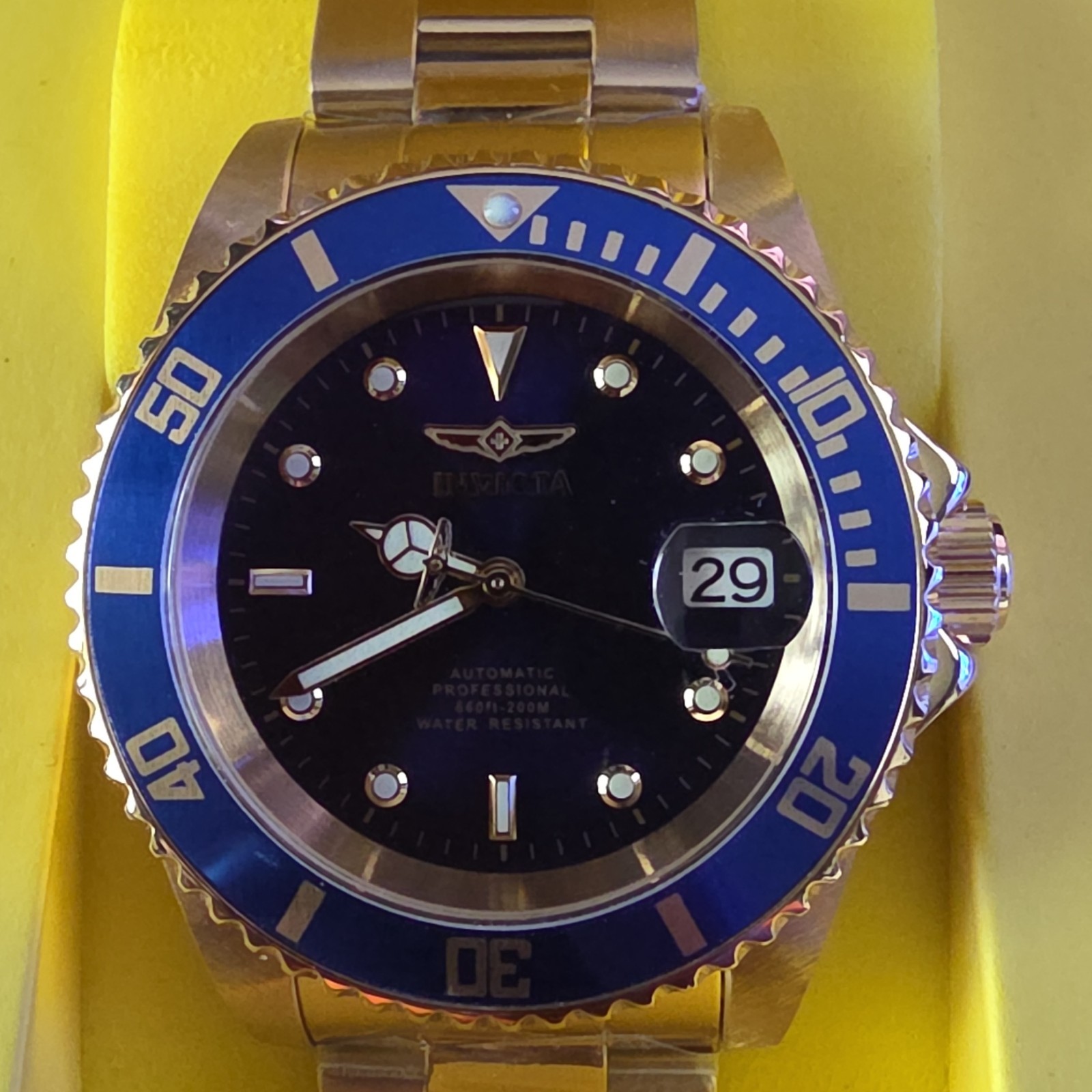 Invicta Pro Diver Coin Edge Men’s Automatic Watch Blue Dial/Bezel Gold SS