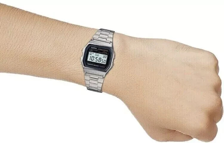 NEW CASIO Retro Classic Unisex Digital Steel Bracelet Watch A158WA-1YES Silver