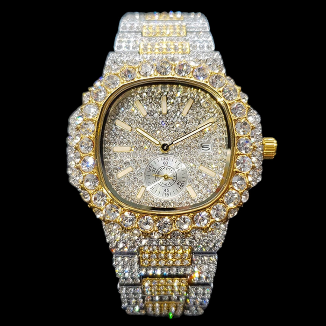 Duo Color VVS Full Ice Date Special Minute Hand Iced Out Diamond Watch Limited