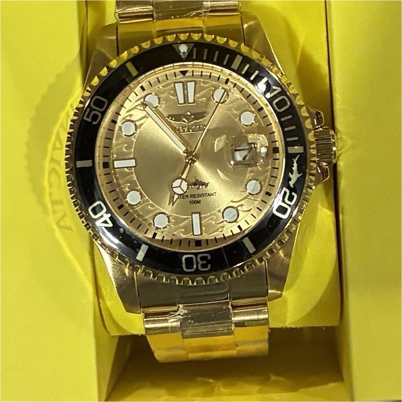 Invicta Pro Diver Currentwave Men’s Quartz Date 100m 43mm Gold Black Bezel