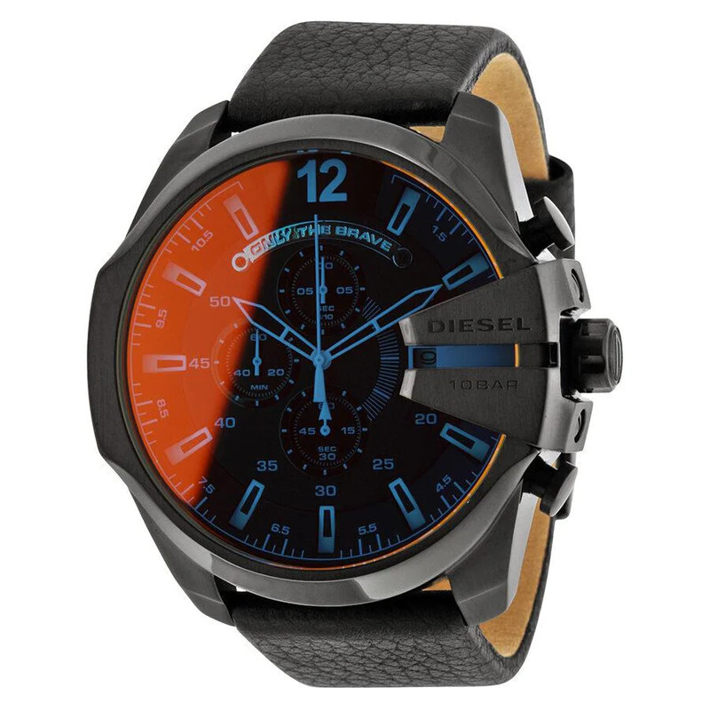 NEW Genuine DIESEL Mega Chief Chronograph 59mm Black Leather Men’s Watch DZ4323