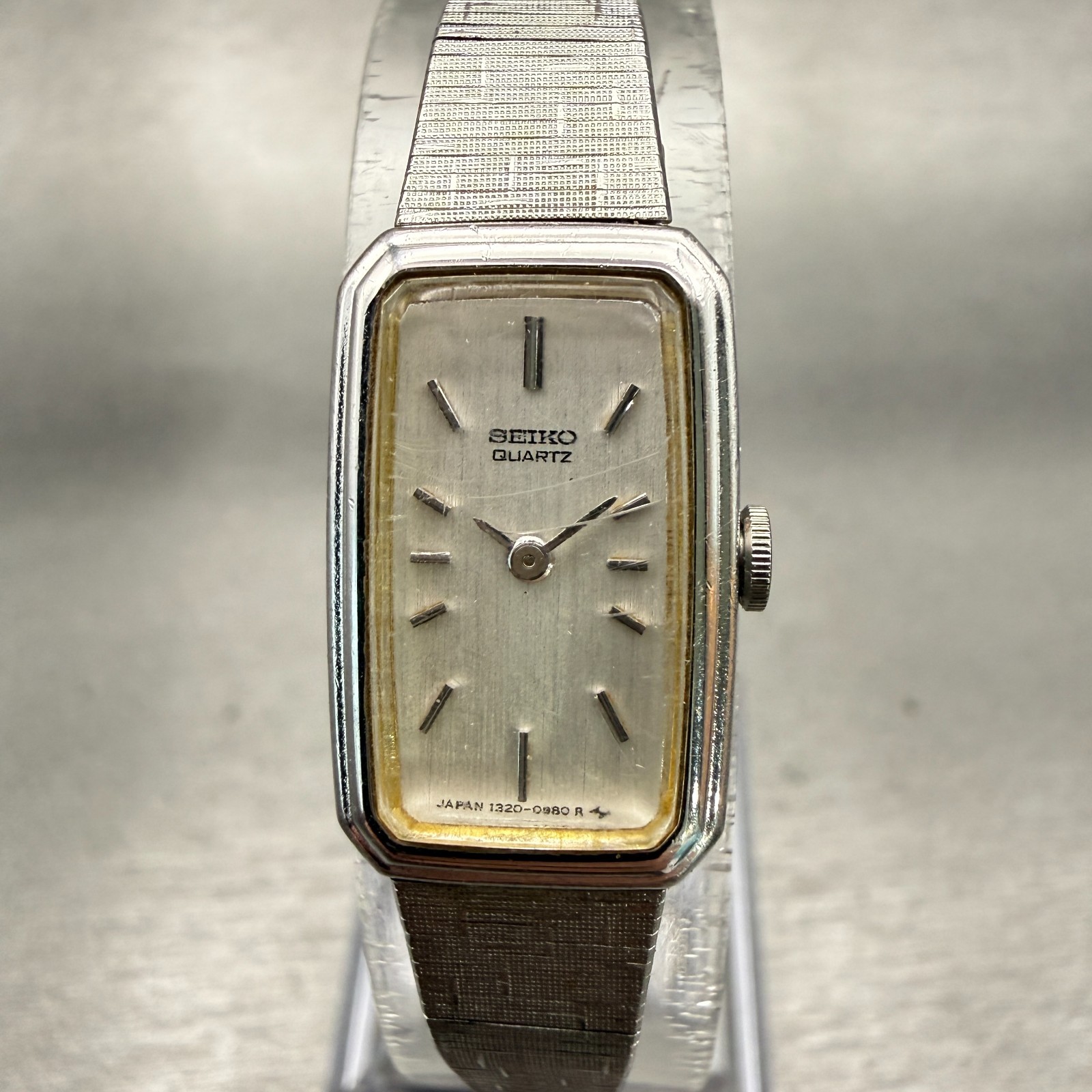 Seiko Watch Women 13mm Silver Dial Silver Tone Rectangle 1320-5779 New Battery