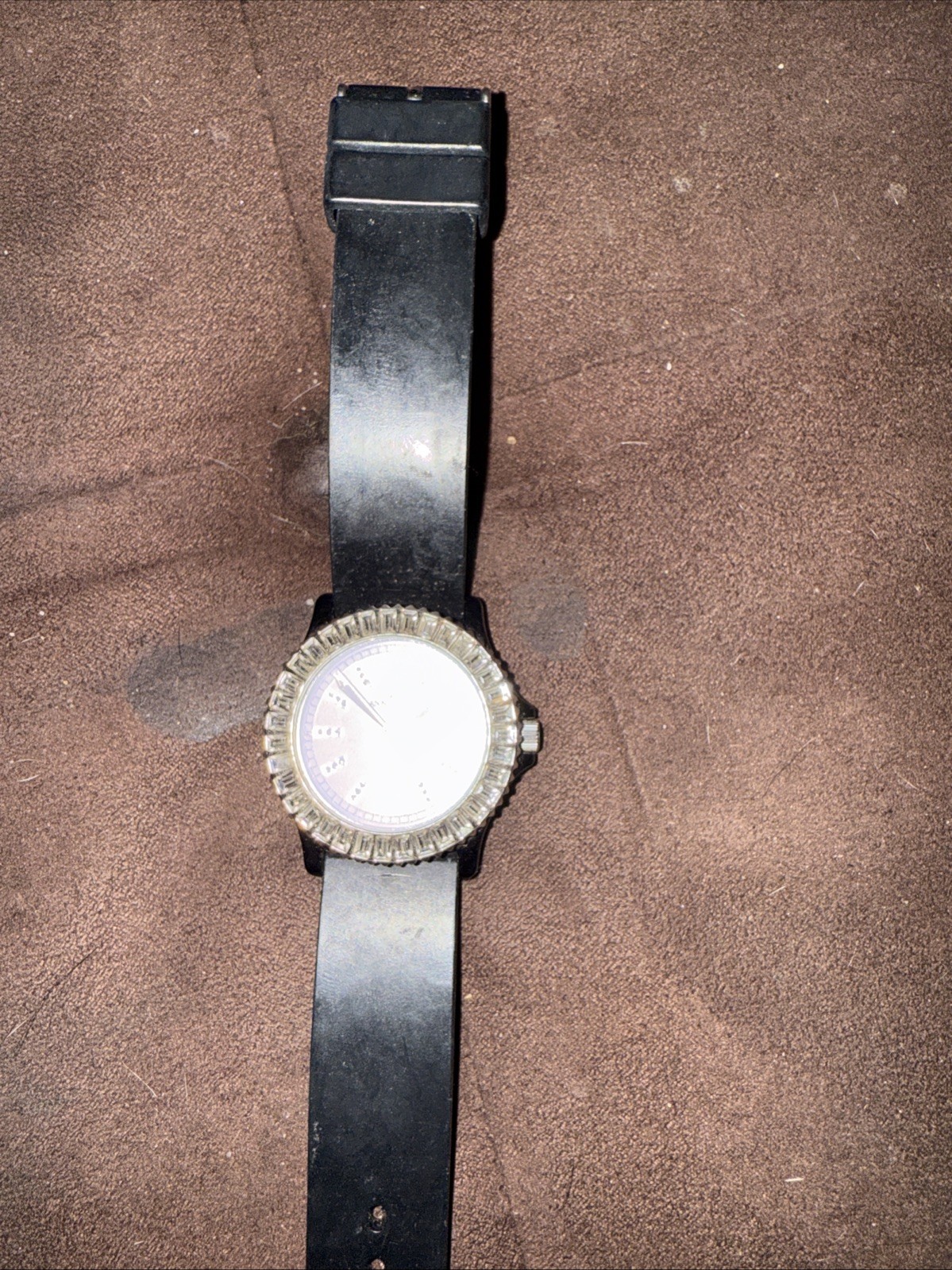 Anne Klein Womens Watch Y121E Black Silver Rhinestones Working