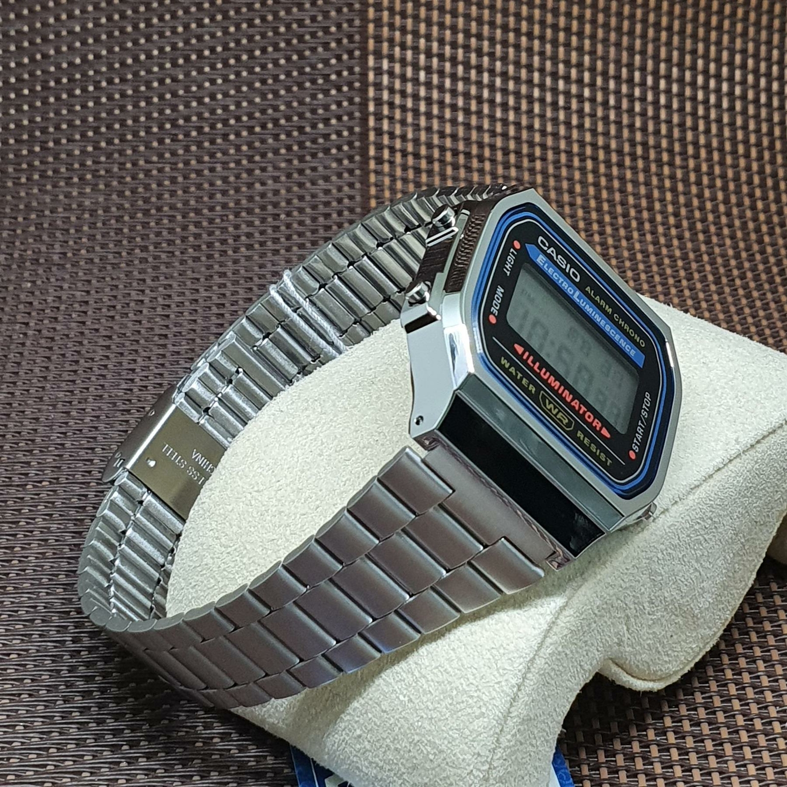 Casio A168WA-1W Digital Alarm Stainless Steel Illuminator Vintage Watch A168WA-1