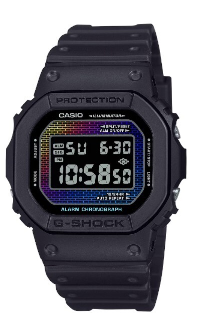 Casio G-Shock DW5600RW-1 Rainbow Brick Wall Pattern Dial Digital Black Watch