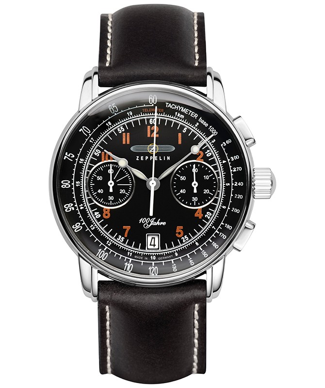 Zeppelin 100 Years Chrono Quartz watch 42mm S/Steel case 5ATM Black dial 7674-2