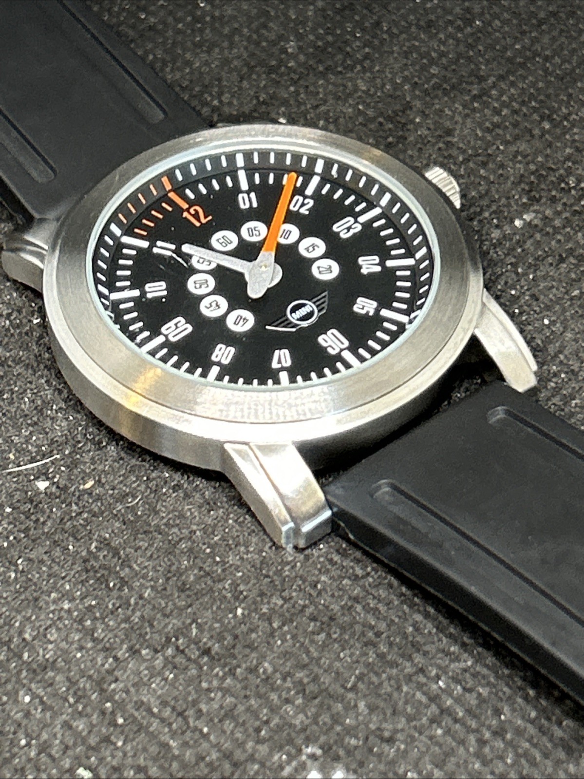 mini cooper seedomoter watch Black Dial Resin Strap New Battery Free Case