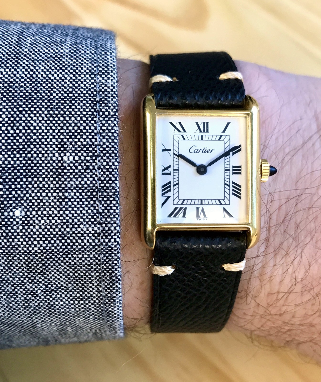 VINTAGE 1976 CARTIER TANK PRE-MUST 23MM GENTS 18K GOLD PLATED HAND-WIND!