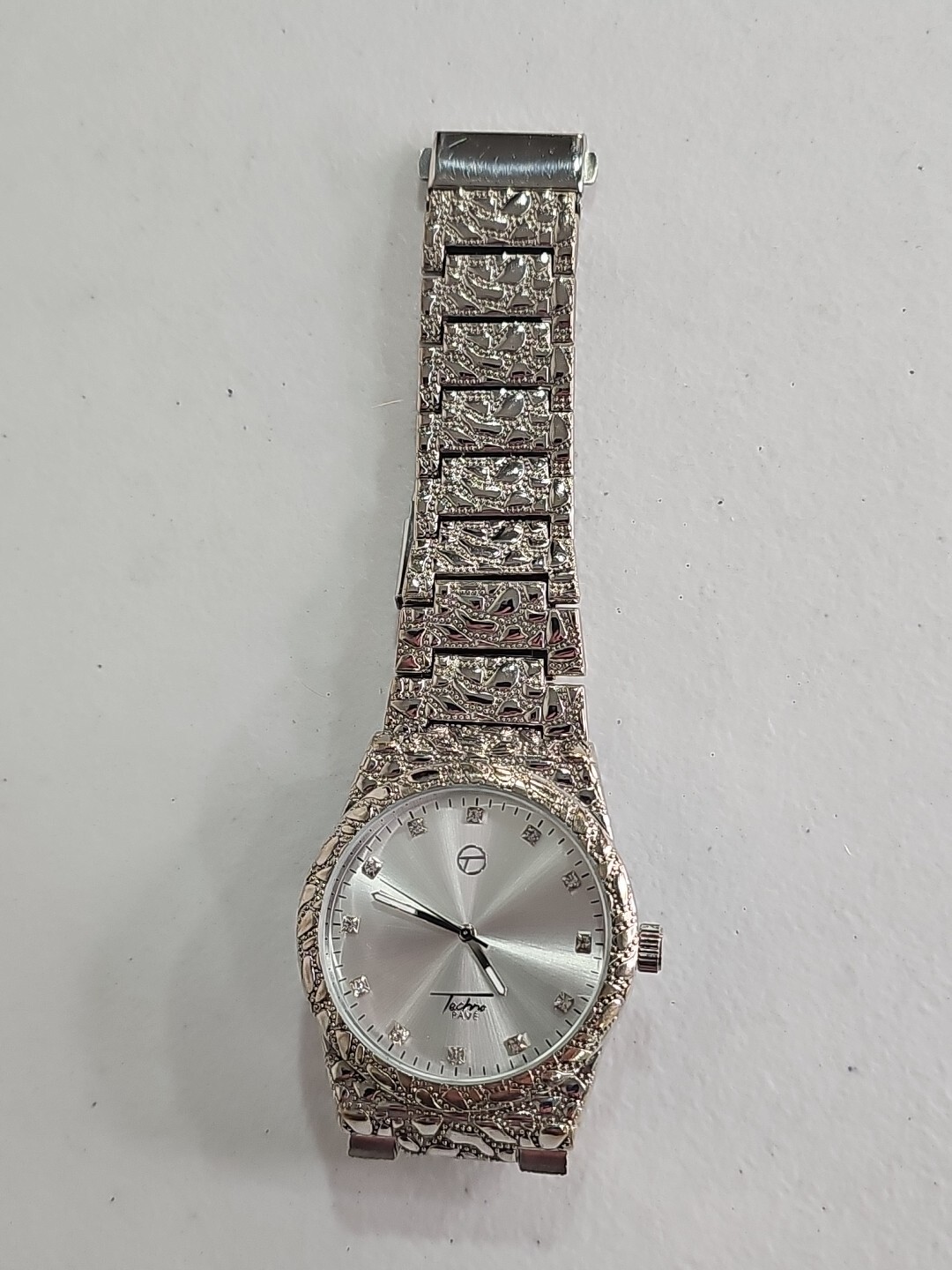 Techno Pave Hip Hop Nugget Pattern Metal Band Watches No 8364 Untested