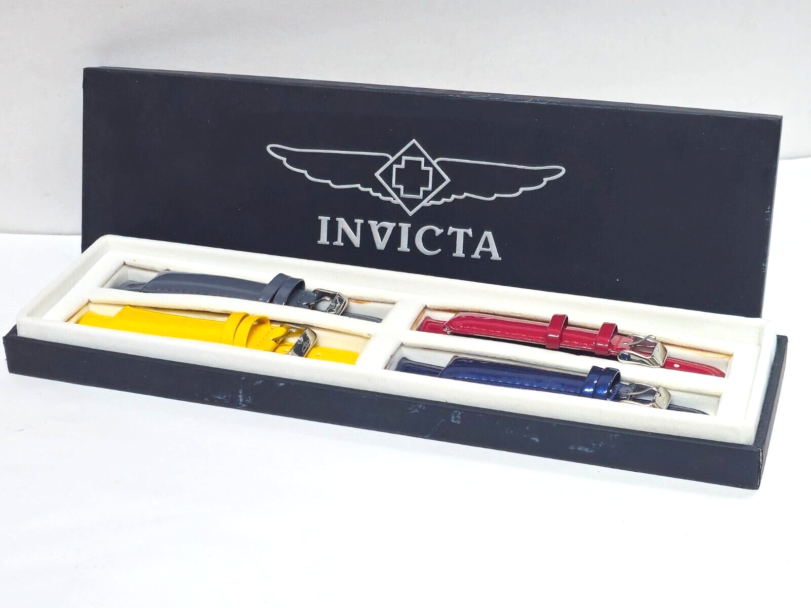 Designer Invicta Set Of 4 Leather Strap Band 24mm Red, Gray, Yellow and Blue