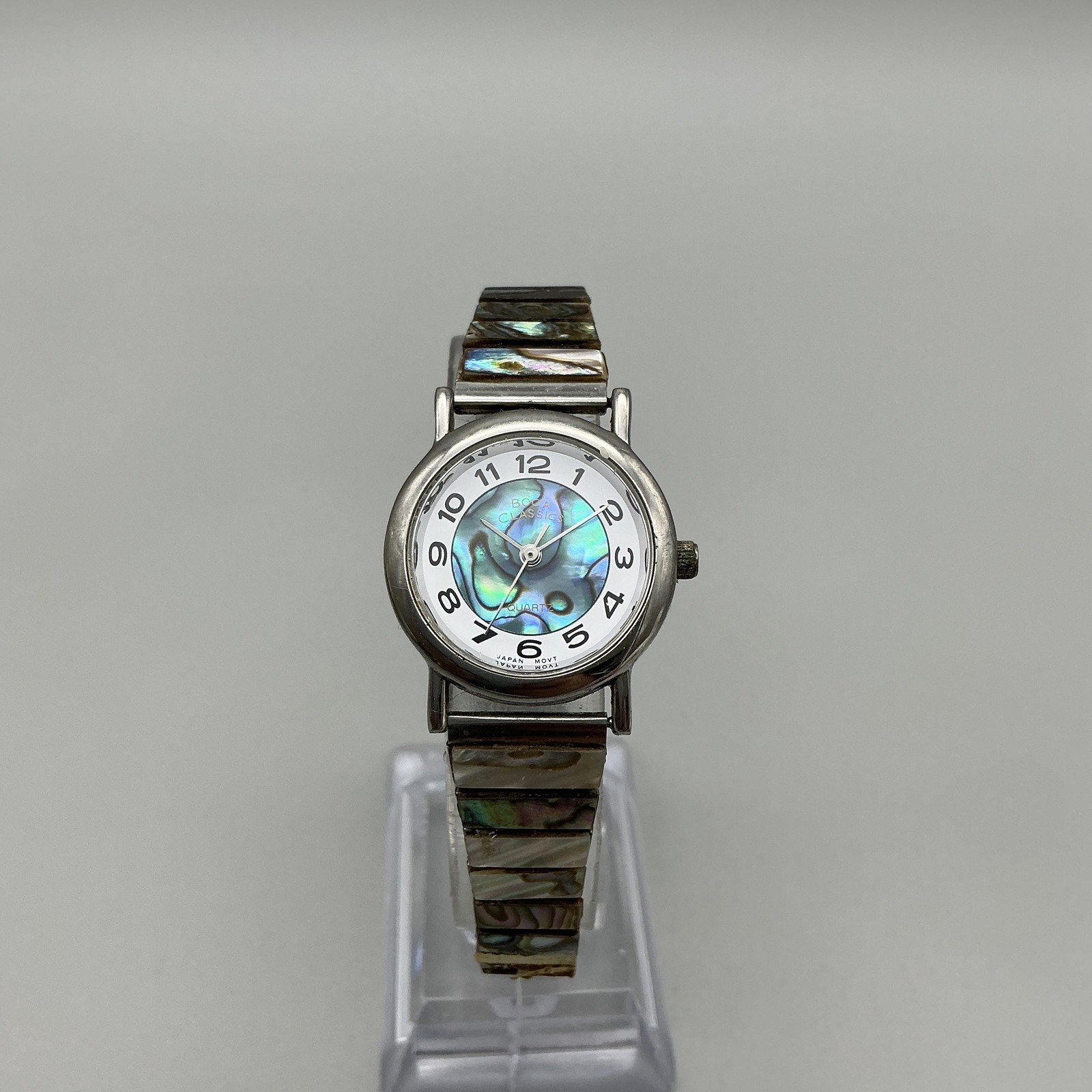 Vintage Boca Classics Womens Watch 26mm Silver Tone Abalone Stretch New Battery