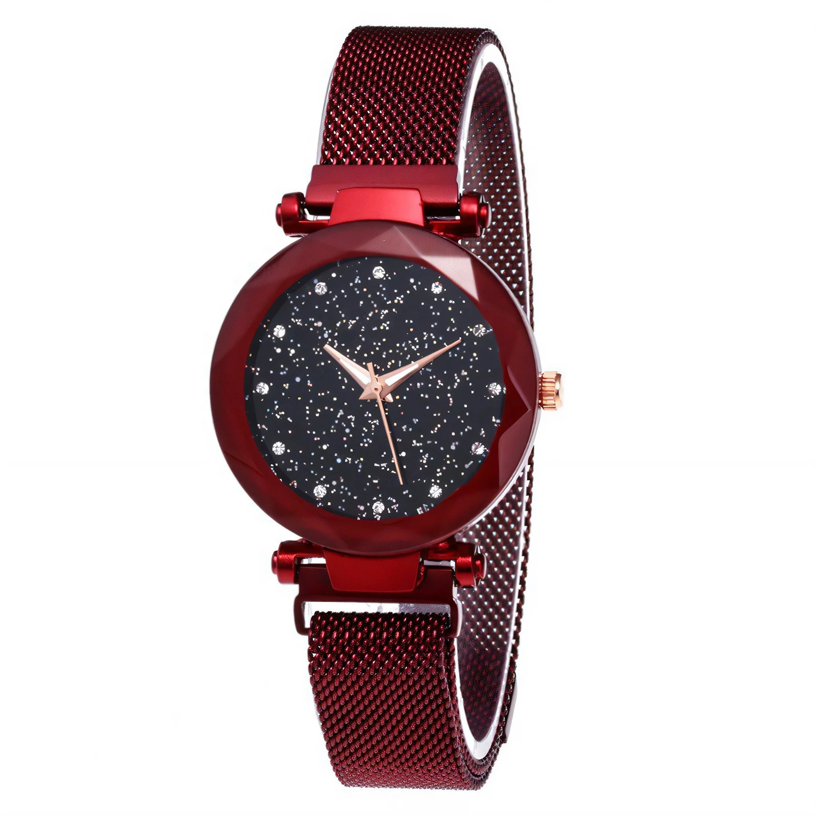 Women’s Celestial Dial Watch Leather Strap Waterproof Fashion Wrist Watch Red
