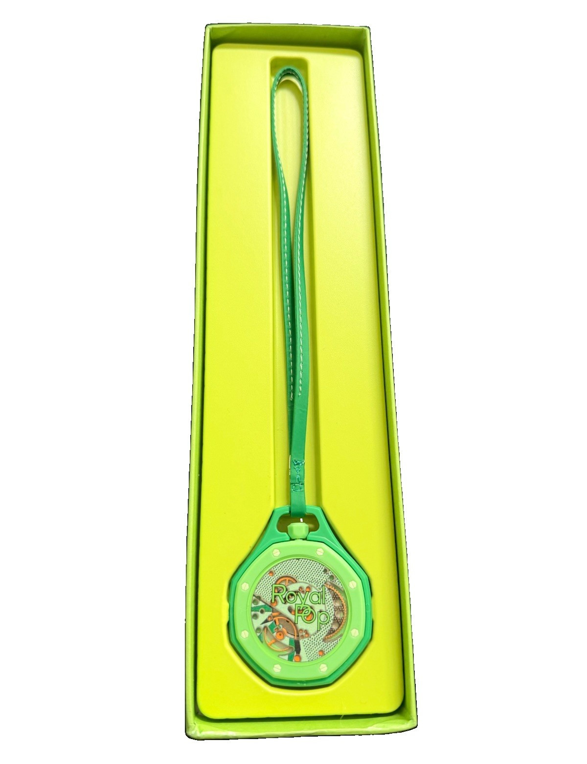 Swatch Royal Pop Green Quartz Analog Watch 42mm 30m Leather Strap w/ Box