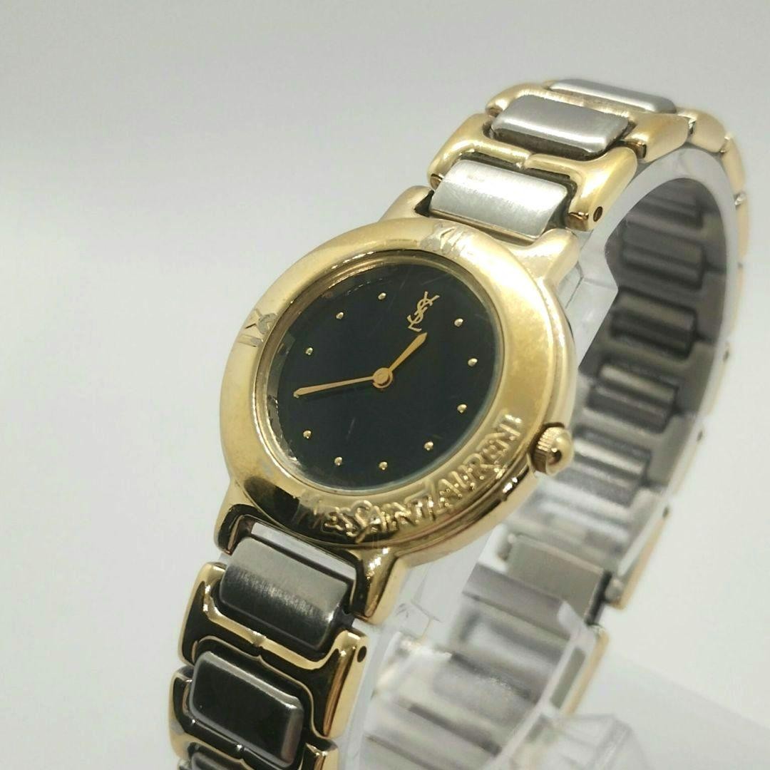 Yves Saint Laurent YSL Watch Gold Black Dial Quartz Unisex Working From Japan