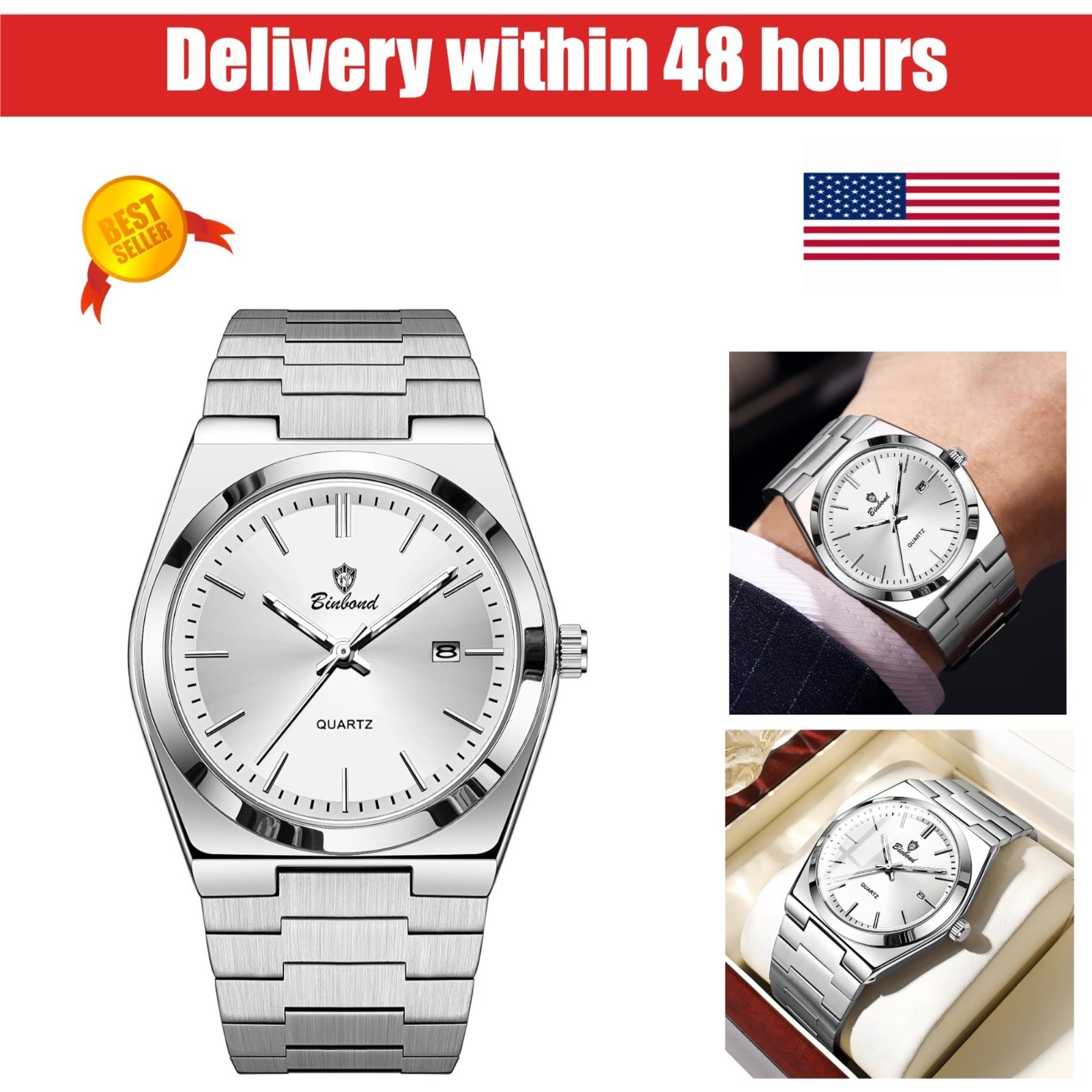 MASTOP Men’s Luxury Quartz Watch Waterproof Stainless Steel Analog Blue