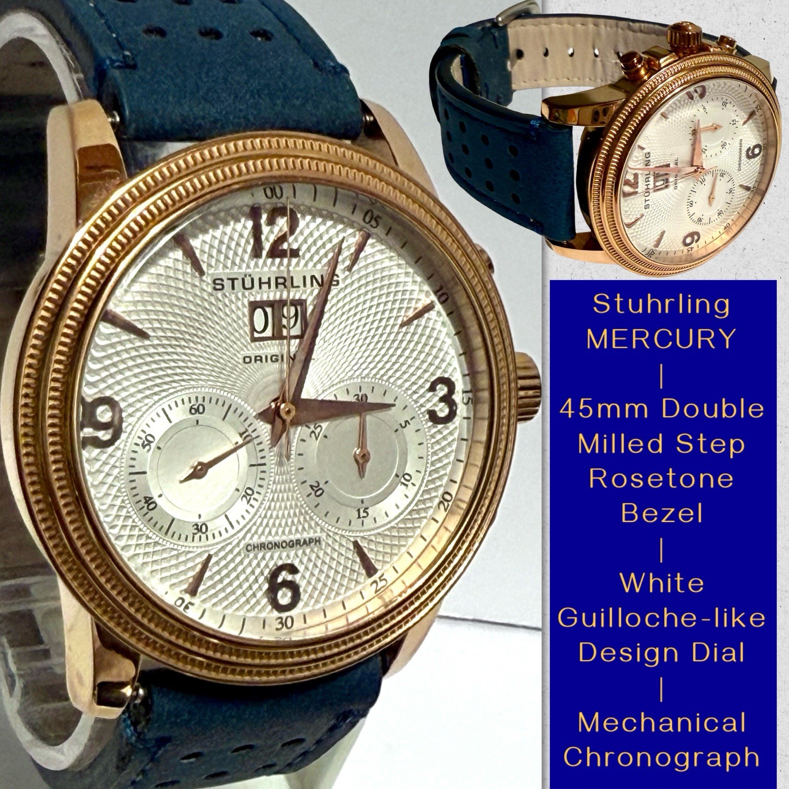 45mm Rosetone | Mechanical Chrono | Big Date | MERCURY Stuhrling Watch
