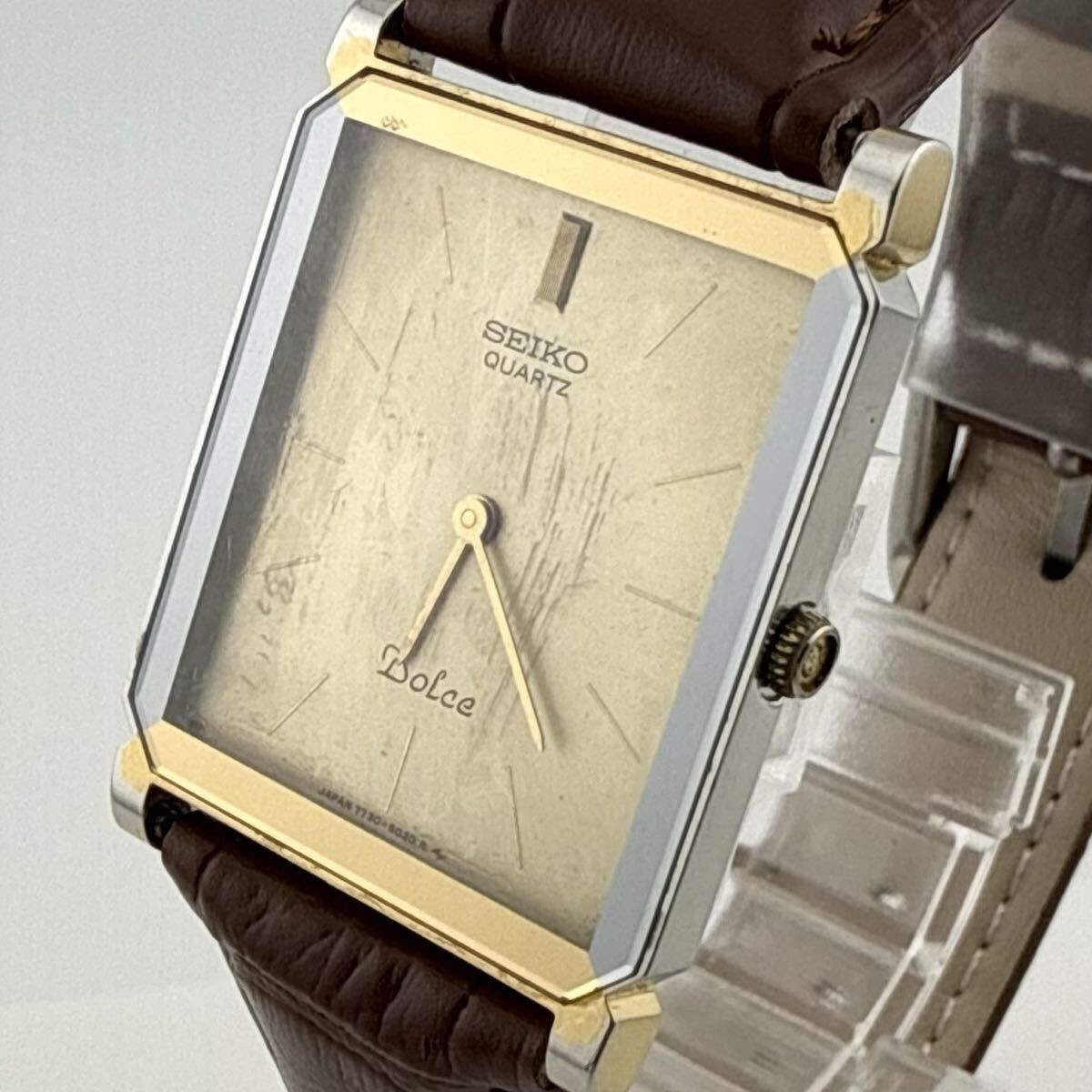 Seiko 7730-5020 Rare Vintage Dolce Gold Dial Rectangular Quartz Men’s Watch JPN