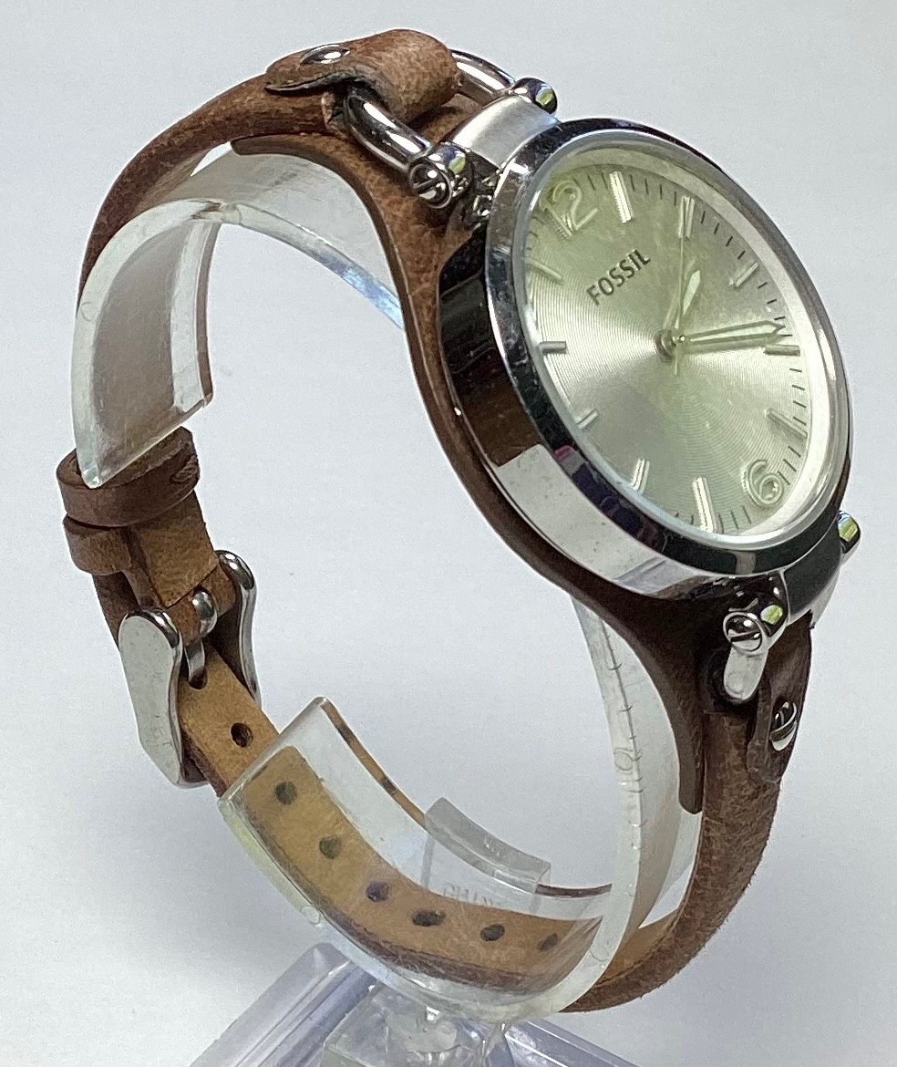 Fossil Georgia Womens Watch ES3060 Silver Brown Leather Equestrian New Battery