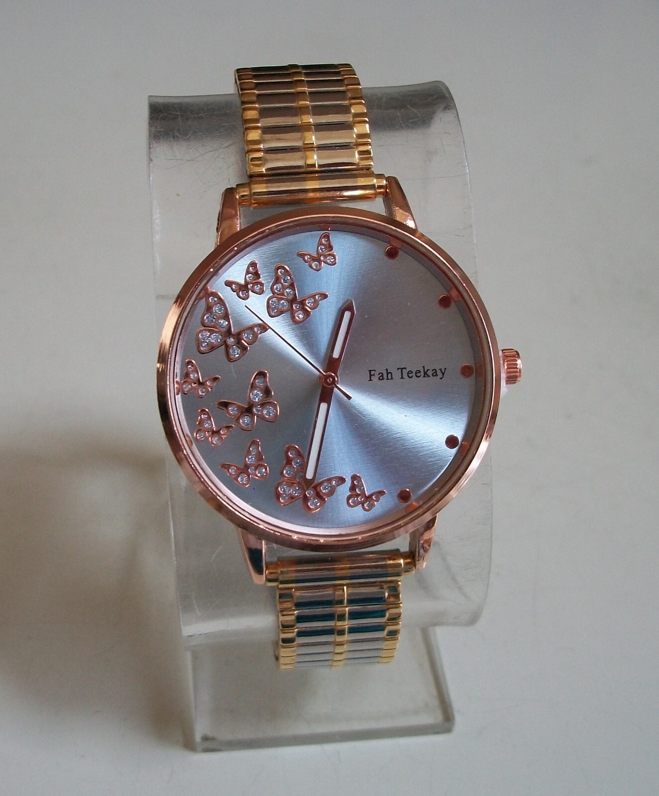 Women’s Butterfly Rose Gold Trim Gold & Silver Finish Stretch Band Fashion Watch