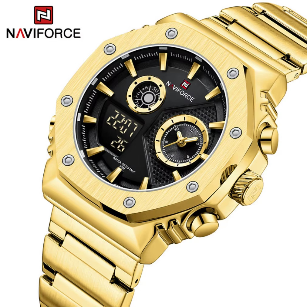 NAVIFORCE Men’S Sport Watch Stainless Steel Strap Waterproof Quartz Wristwatch M