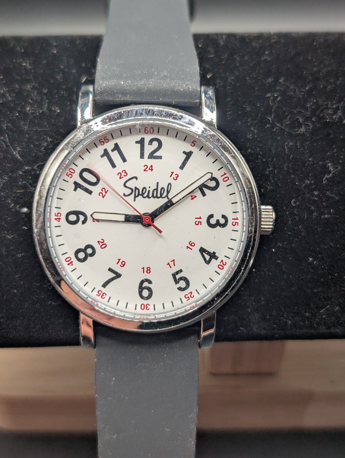 Speidel Men’s Quartz Watch White Dial Black Silicone/Rubber Strap 24-Hour Analog