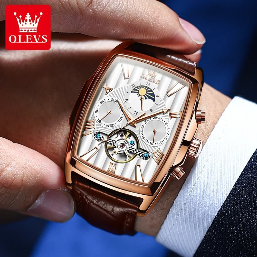 Automatic Mechanical Waterproof OLEVS Luxury Watch Men Strap Moon Phase Mens