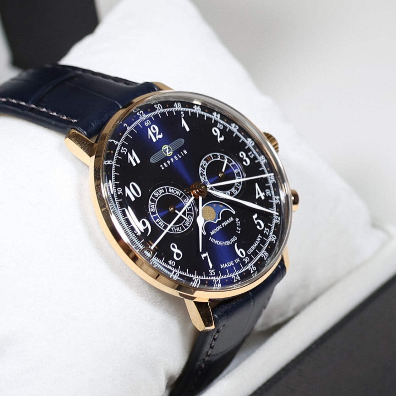 Zeppelin Hindenburg Rose Gold Tone Blue Dial Men’s Watch 7038-3 LZ129