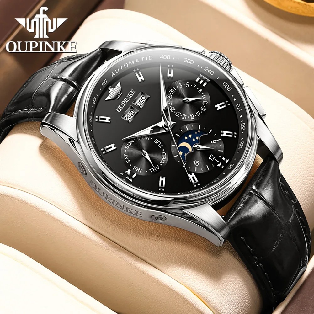 Automatic Mechanical Waterproof Watch Moon Phase Luxury Dial Men’s Men Strap