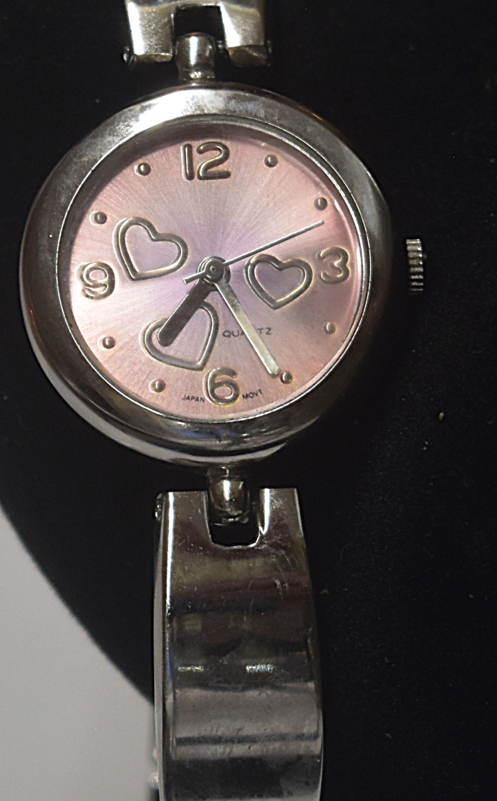 Vintage Prima Donna Watch women 24mm silver tone with pink and hearts 413A