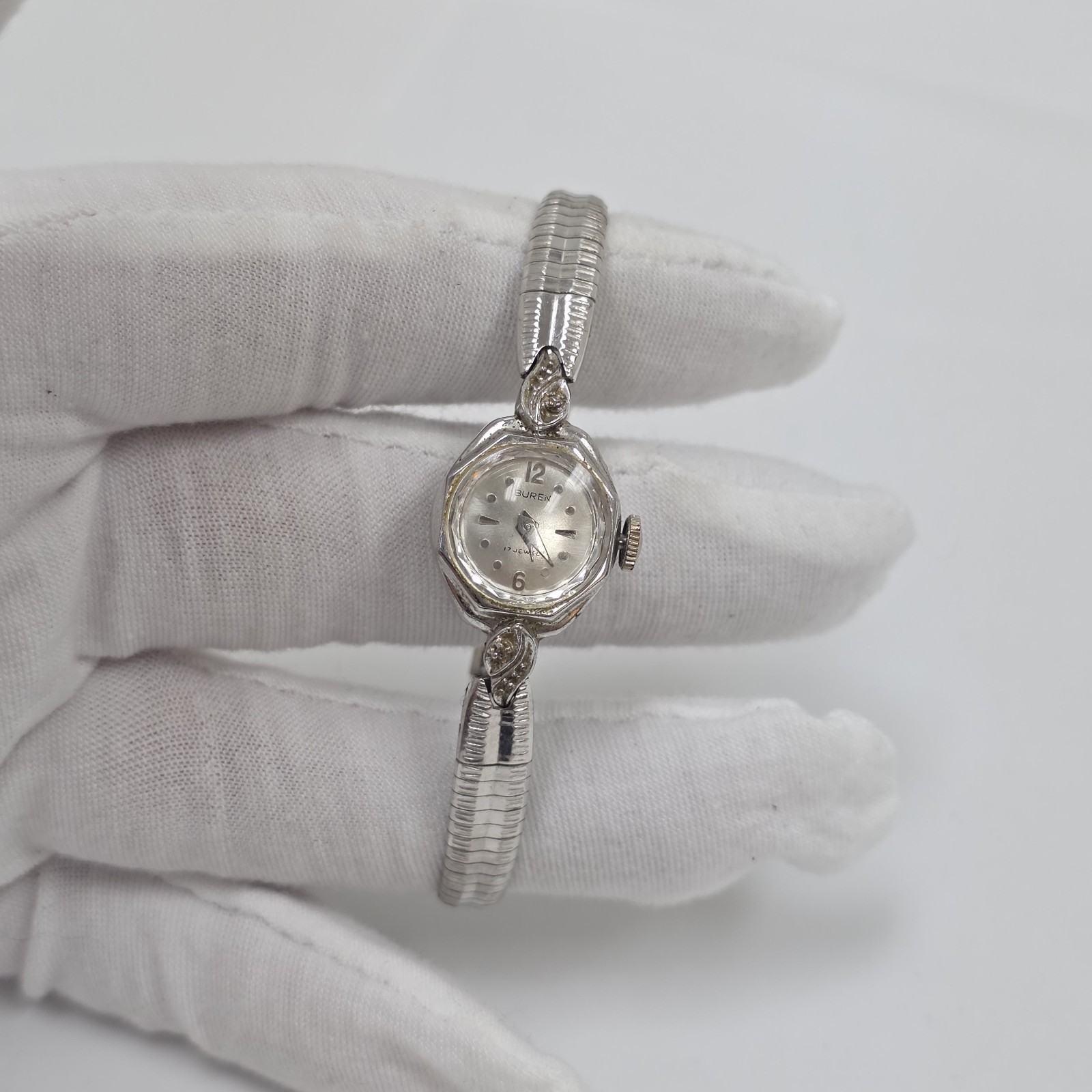 Vintage Buren Ladies Petite Cocktail Watch Silver Tone 17 Jewels Manual Wind