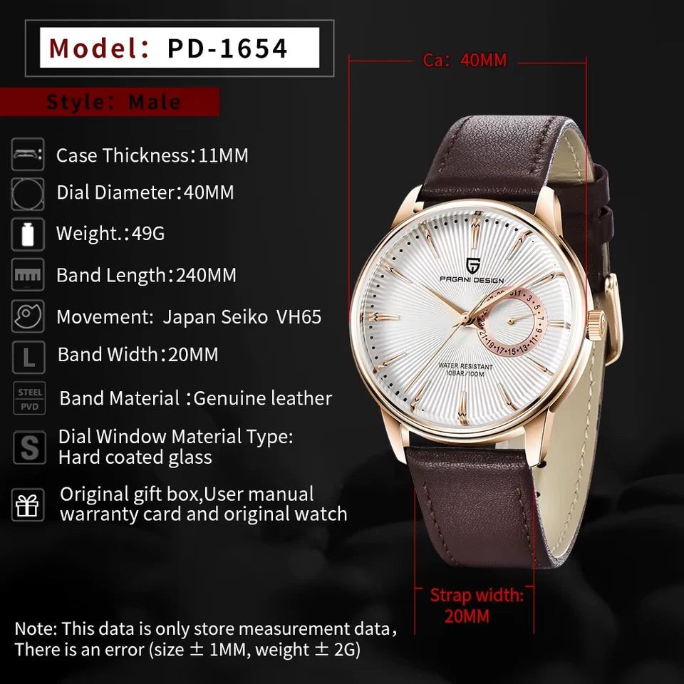 Pagani Design PD-1654 White Leather Automatic Men’s Watch