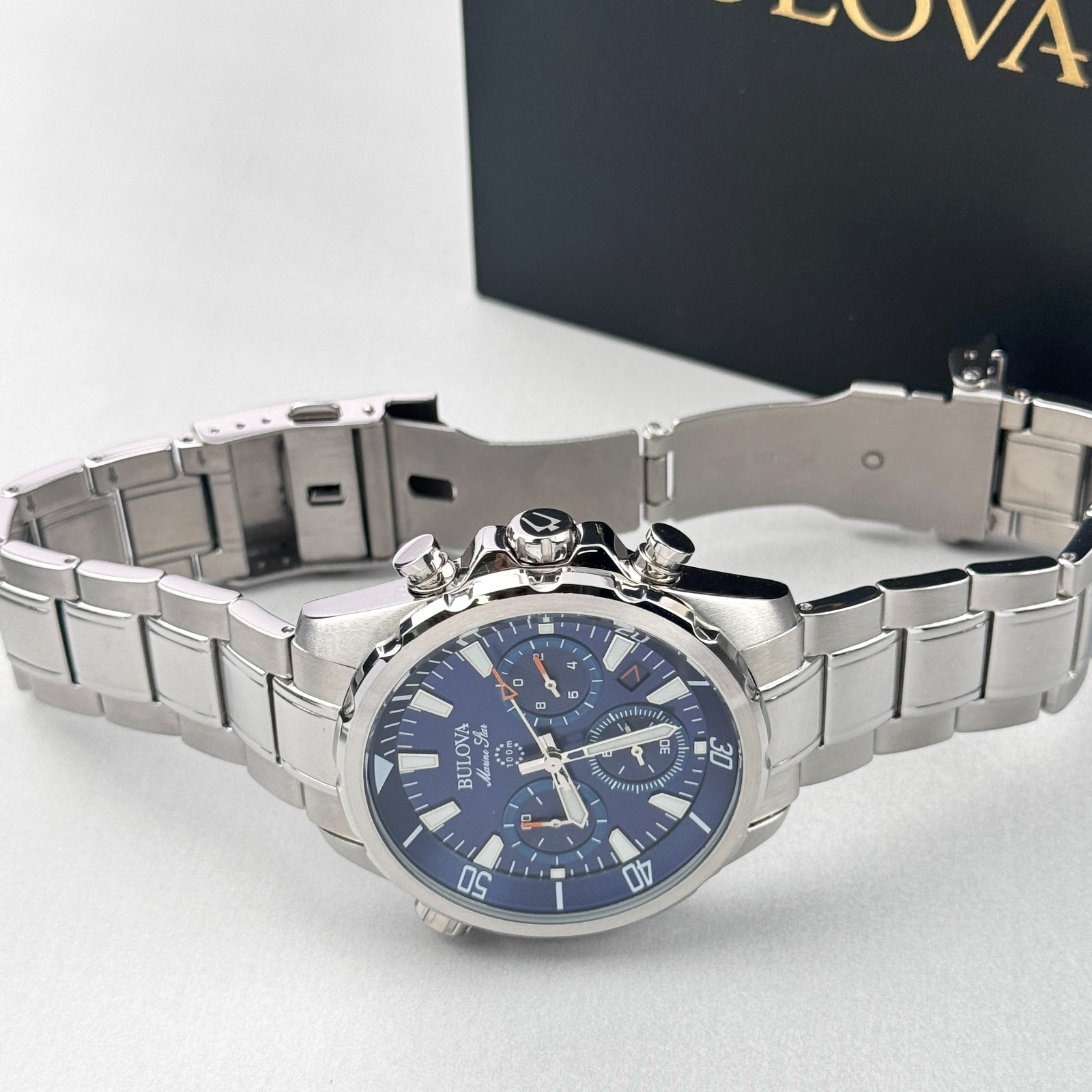 Bulova Men’s Marine Star 43MM Blue Dial Chronograph Quartz Watch 96B256