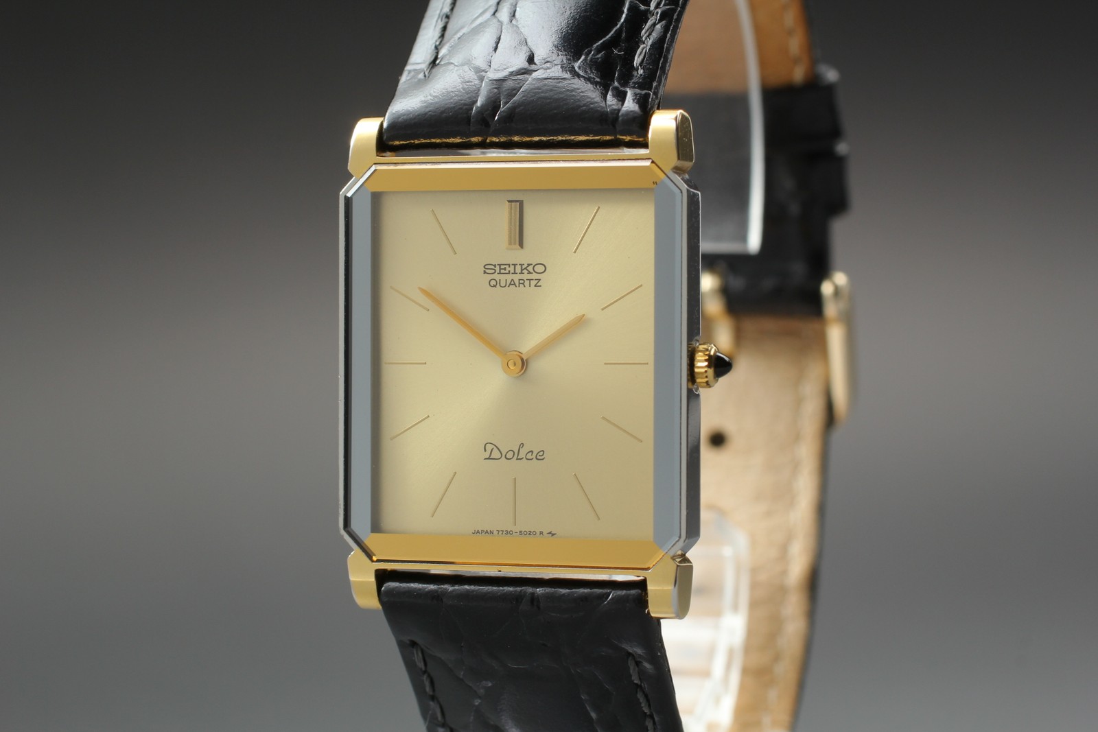 [Near MINT] SEIKO Dolce 7730-5020 25mm Gold Dial Tank Qz Men’s Watch From JAPAN