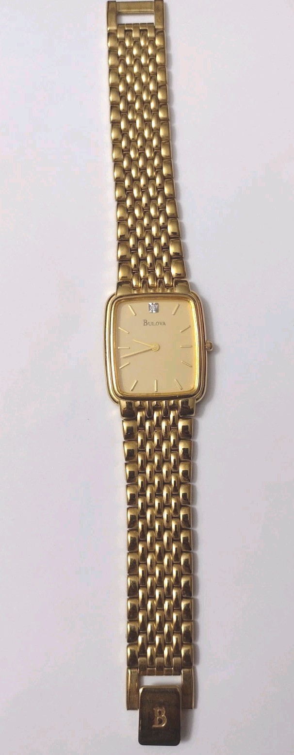 Vintage Men’s Formal Dress Gold Tone Diamond Bulova Quartz Watch Service Award