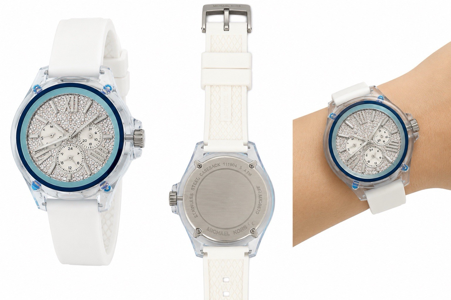 Michael Kors Wren MK6679 Crystal Pavé White Silicone Watch 42mm Working