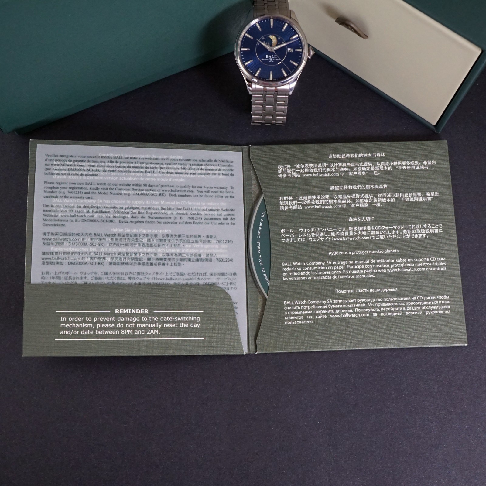 Ball Trainmaster Moon Phase Stainless Steel Blue Dial Watch, Box & Papers