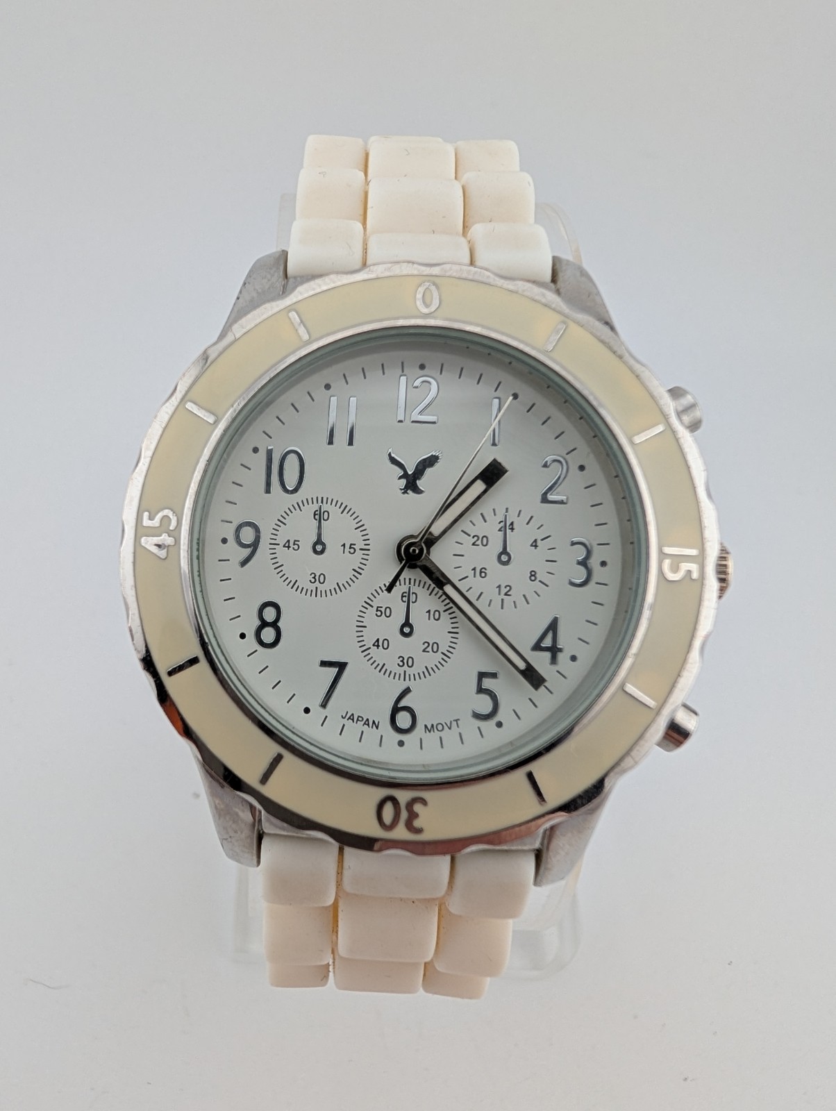 American Eagle Outfitters Watch Women 36mm Case White Silicone Band- New Battery