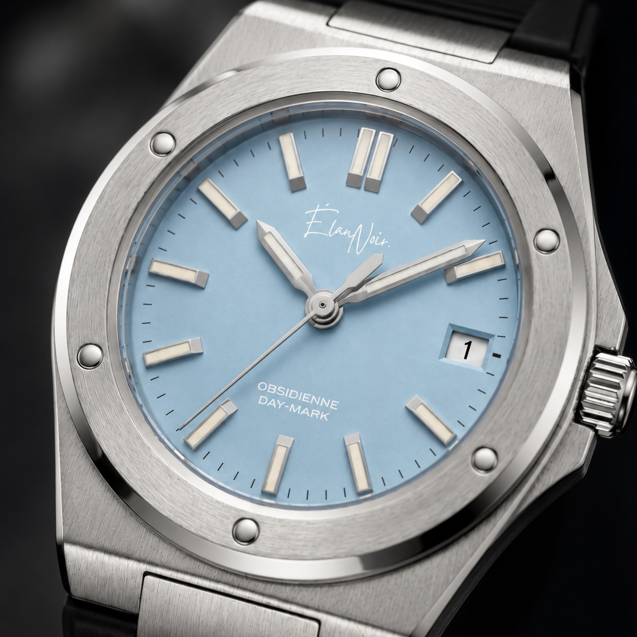Élan Noir Obsidienne Day-Mark Automatic Watch LightBlue Dial Sapphire Steel 41mm