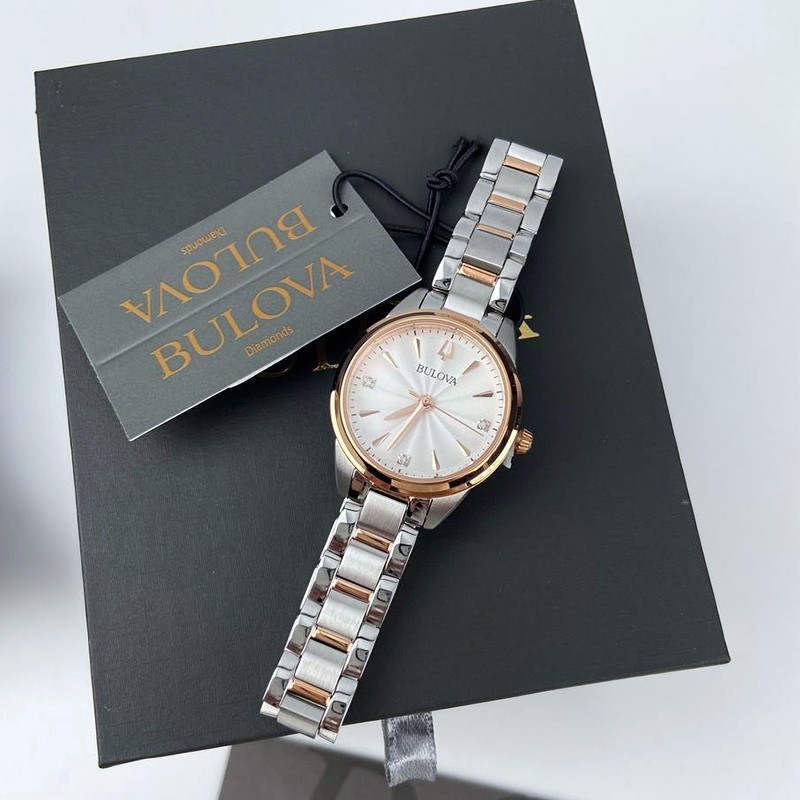 Bulova New 98P200 Lady Sutton White/Rose Gold Diamond Quartz Women’s Watch 28MM